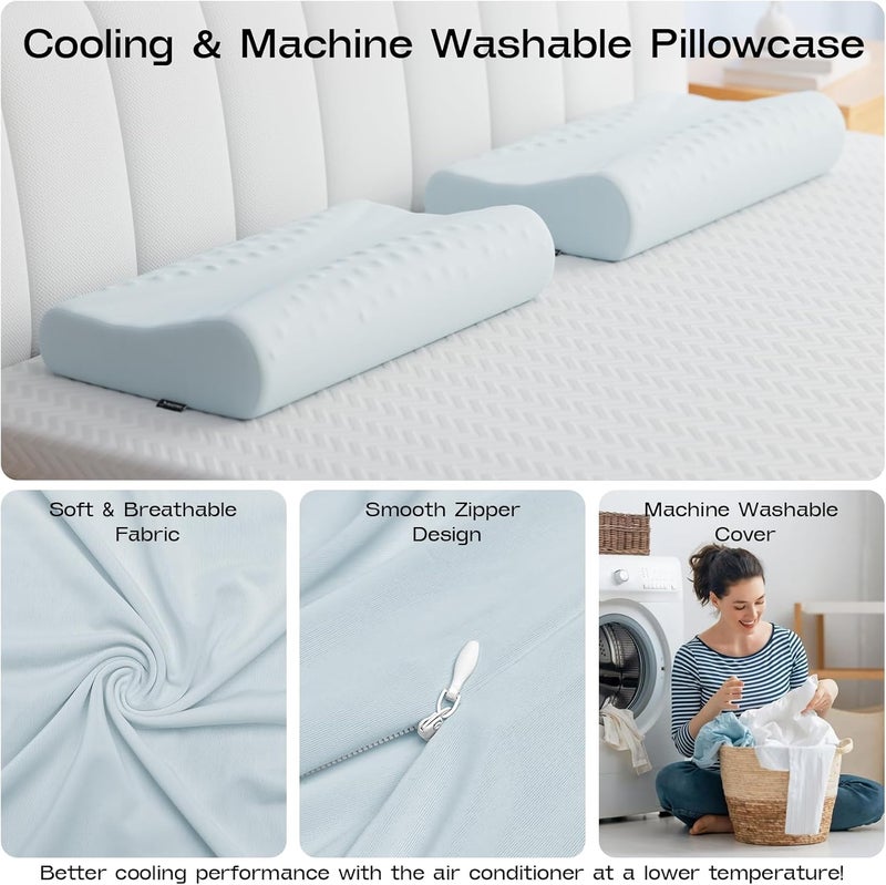 Ruizman Memory Foam Contour Pillow - Cooling Cervical Neck Pillow for Sleeping - Patented Ergonomic 2 Heights Design Contour Pillow for Side Back Stomach Sleepers (Light Blue) - Image 5